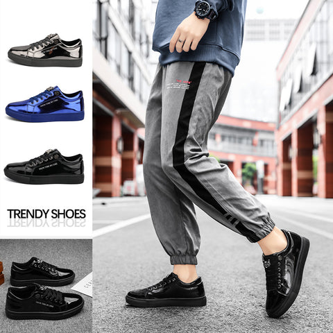 Men's Shoes Spring New Korean Fashion Board Shoes Low-top Trendy Casual Sneakers Glossy Large Size Flat Bottom Fashion Shoes