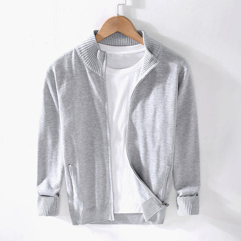 New Men's Cotton Turtleneck Zipper Sweater Winter Solid Color Slim Fit