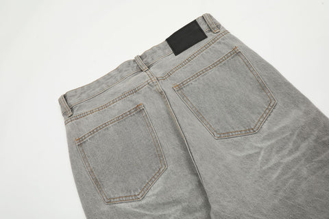 Wide-leg Washed Straight Flared Gray Washed Pleated Overalls Jeans