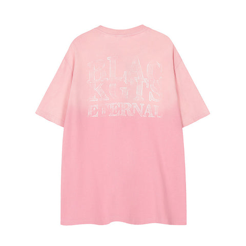 Retro Washed Old Letter Print Short-sleeve