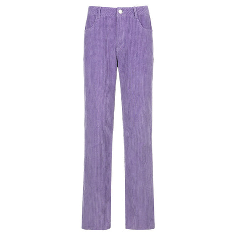 Women's corduroy plain casual straight-leg pants