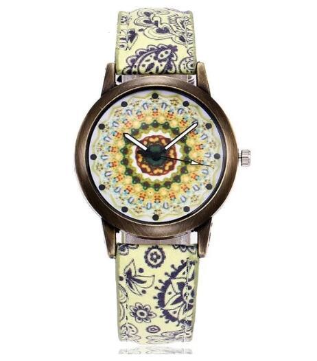 Vintage ethnic style print ladies watch