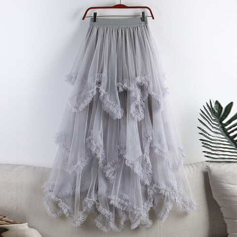 Women's High Waist Sweet Irregular Mesh Half-length Skirt