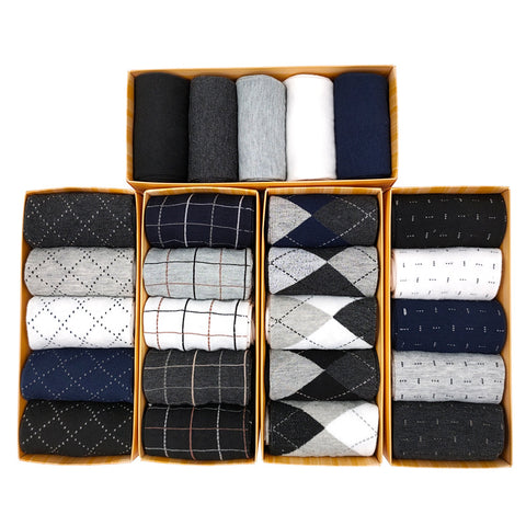 5 Pairs Solidcolor Mid-calf Length Men's Socks Boxed