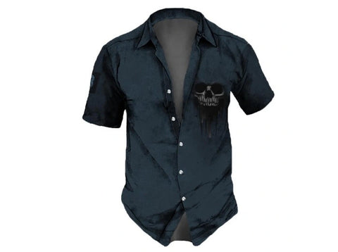 Summer New Men's Short Sleeve Cardigan Top Men's Lapel Retro Shirt