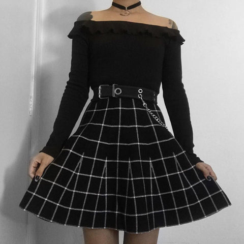 Women's High Waist Paneled Large Plaid Mini Skirt