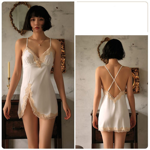 Slit Thin Suspender Nightdress Home Service Suit