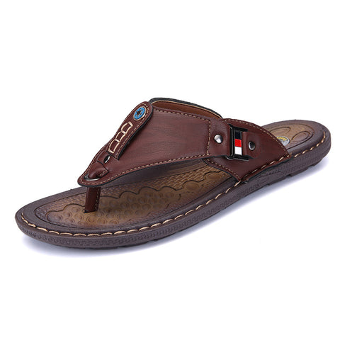 Men's Leather Flip Flops Flat Flip Flops Beach Sandals