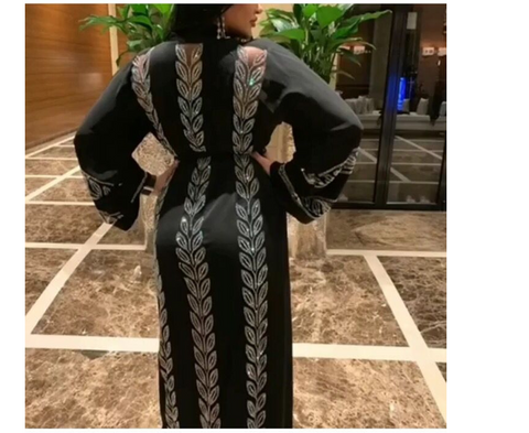 African Women's Rhinestone And Mesh Cardigan Robe Withscarf