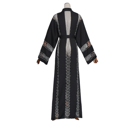 African Women's Rhinestone And Mesh Cardigan Robe Withscarf