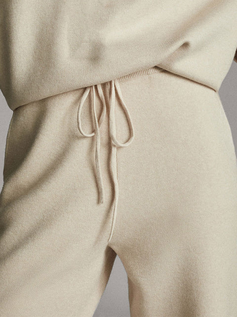Women's Solid Color Straight Leg Pants Knitted Elastic Waist