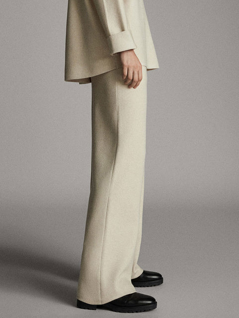 Women's Solid Color Straight Leg Pants Knitted Elastic Waist