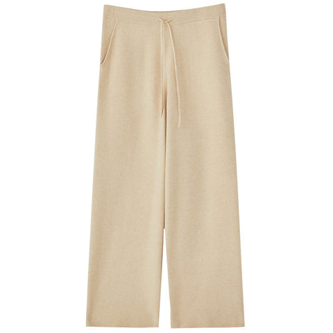 Women's Solid Color Straight Leg Pants Knitted Elastic Waist