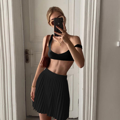 Spring And Summer Cross-Border New AliExpress Amazon Hot models Women's Woolen Bra pleated Skirt Suit Women