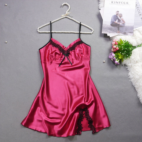 Summer New Ladies Silk Pajamas Suspenders Nightdress Sexy Charm Lace Ice Silk Pajamas