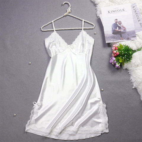 Summer New Ladies Silk Pajamas Suspenders Nightdress Sexy Charm Lace Ice Silk Pajamas