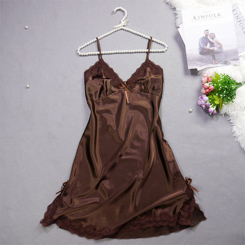 Summer New Ladies Silk Pajamas Suspenders Nightdress Sexy Charm Lace Ice Silk Pajamas