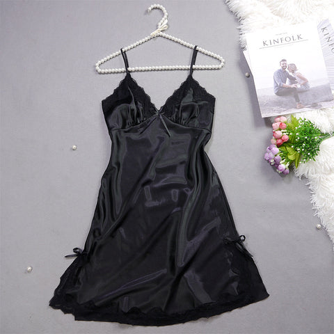Summer New Ladies Silk Pajamas Suspenders Nightdress Sexy Charm Lace Ice Silk Pajamas