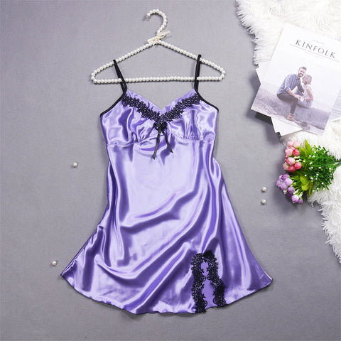 Summer New Ladies Silk Pajamas Suspenders Nightdress Sexy Charm Lace Ice Silk Pajamas