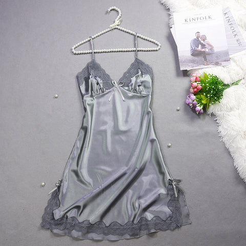 Summer New Ladies Silk Pajamas Suspenders Nightdress Sexy Charm Lace Ice Silk Pajamas