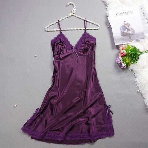Summer New Ladies Silk Pajamas Suspenders Nightdress Sexy Charm Lace Ice Silk Pajamas