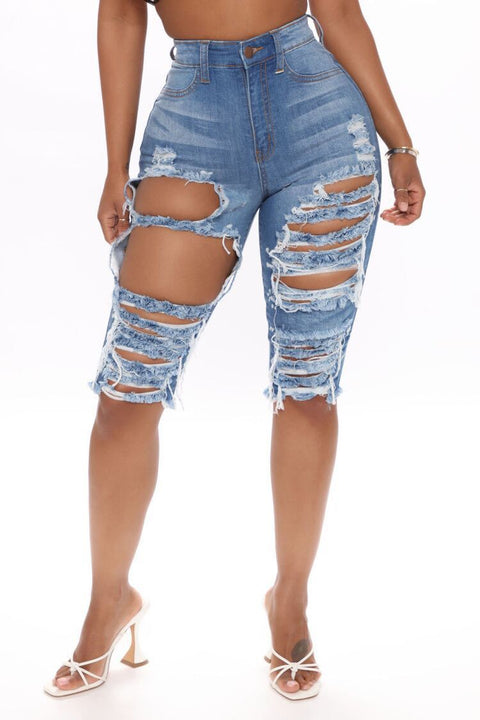 Xia Europe And The United States Ripped Elastic Denim Pants