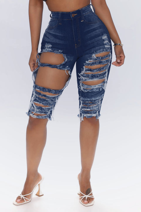 Xia Europe And The United States Ripped Elastic Denim Pants