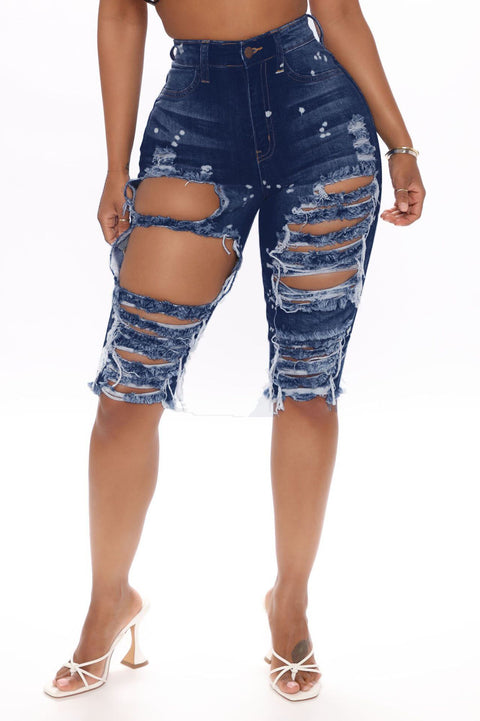 Xia Europe And The United States Ripped Elastic Denim Pants