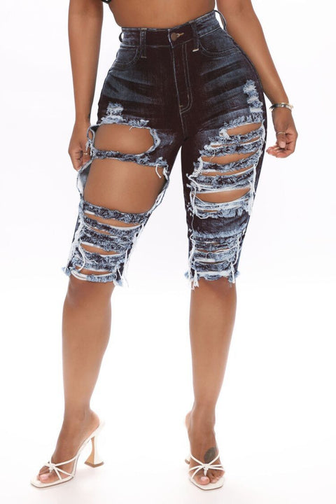 Xia Europe And The United States Ripped Elastic Denim Pants
