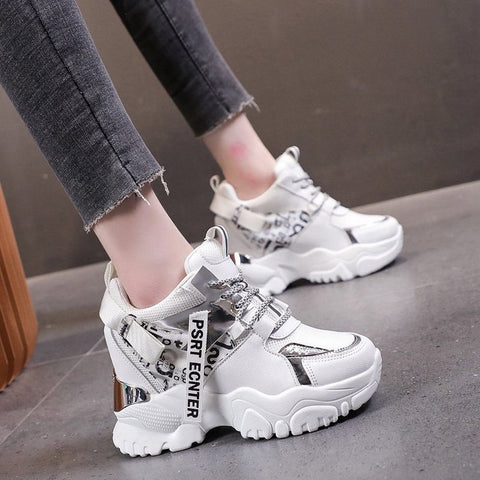 Lace-up Color-blocking Round Toe Heightened Casual Sneakers