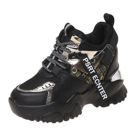 Lace-up Color-blocking Round Toe Heightened Casual Sneakers