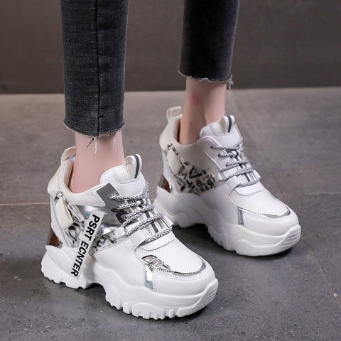 Lace-up Color-blocking Round Toe Heightened Casual Sneakers