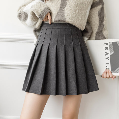 Women's Brown Woolen Pleated Skirt Skirt