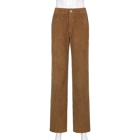 Women's corduroy plain casual straight-leg pants