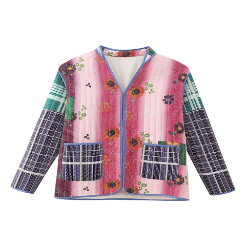Mid-length Multicolor Printing Cotton Coat Jacket Women