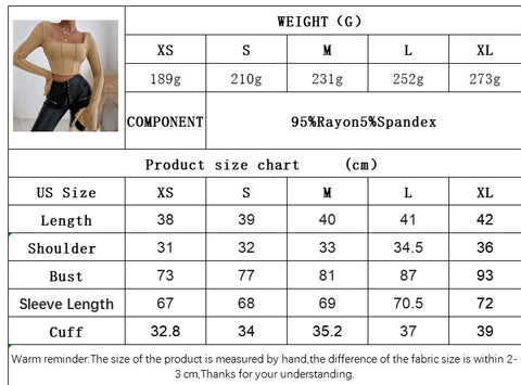 Spring And Summer New Slim Fit Long Sleeve Square-neck Pullover Knitted Top Women