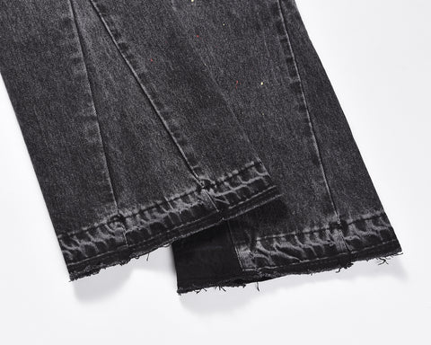 Three-dimensional Cutting Loose Baggy Ripped Cat Beard Bootleg Pants Men And Women