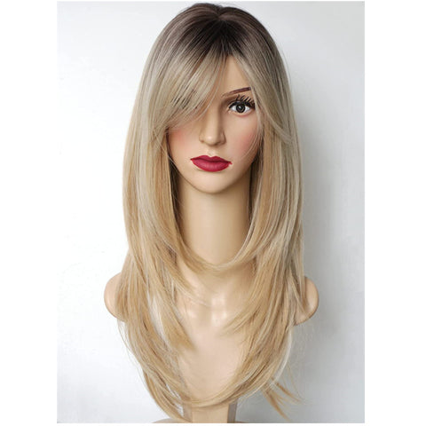 Women's High Temperature Silk Oblique Bangs Gradient Wig Head Cover