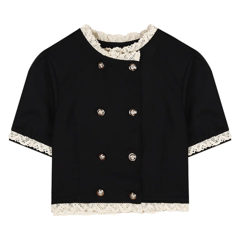 Women's Black Vintage Lace Short Sleeve Shirt