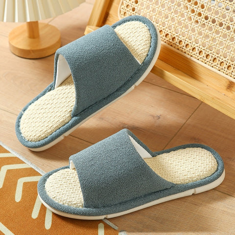 Sweat-absorbent Non-slip Breathable Thick-soled Cartoon Cute Little Dinosaur Linen Slippers