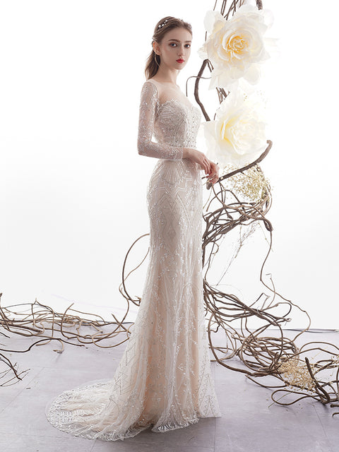 Women's Fashion Fishtail Long Sleeve Wedding Dresses