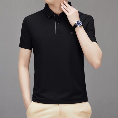 Men's Casual All-matching Fashion Solid Color Thin Breathable Lapels Basic Short Sleeve Top