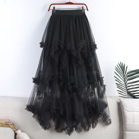 Women's High Waist Sweet Irregular Mesh Half-length Skirt