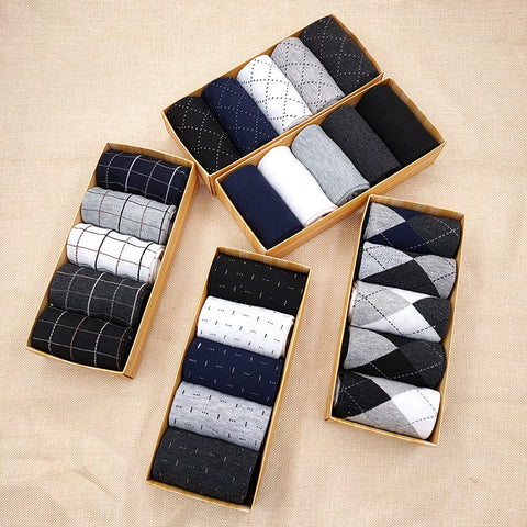 5 Pairs Solidcolor Mid-calf Length Men's Socks Boxed