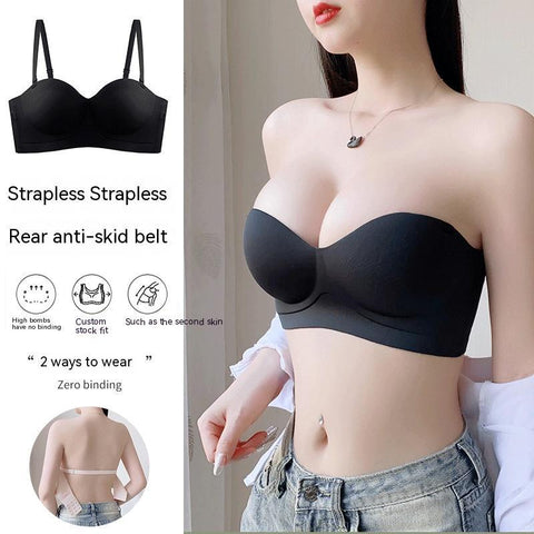 One-piece Seamless Bras Small Breast Push Up Push Up Anti-sagging Strapless Underwear For Women