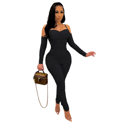 Tight Long Sleeve Spaghetti-strap Women's Jumpsuit