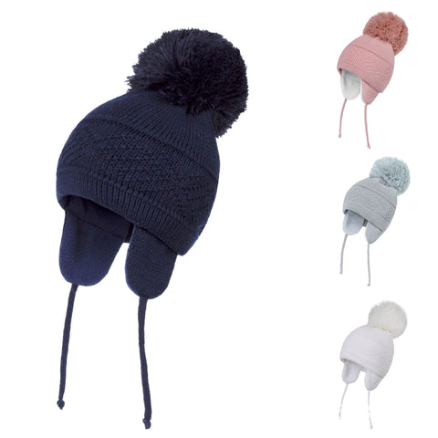 Knitted Hat Solid Color Plus Plush Big Ball