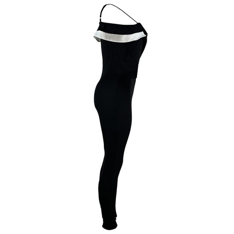 Women's Deep V Cross Ruffle Shoulder Jumpsuit