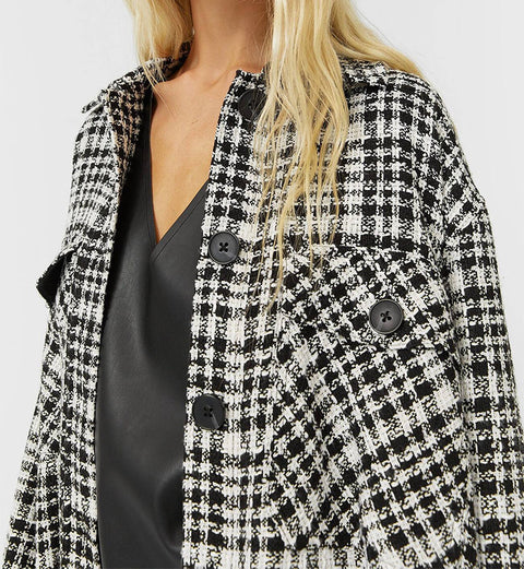 Autumn and winter European and American black and white plaid shirt coat women's autumn ins light mature wind top