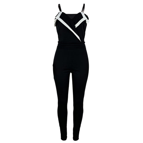 Women's Deep V Cross Ruffle Shoulder Jumpsuit
